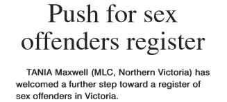 Read more about the article Euroa Gazette – Push for Sex Offender Register